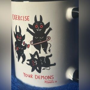 Gemma Correll “Exercise Your Demons”Illustrated Ceramic Mug!